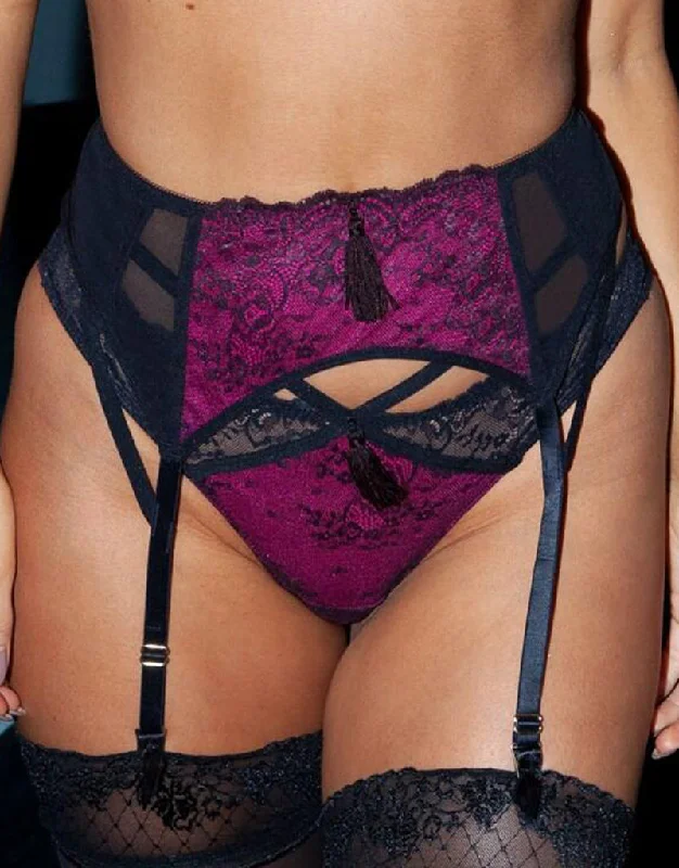 comfy mesh underwear-Pour Moi Sensation Suspender Black/Fuchsia