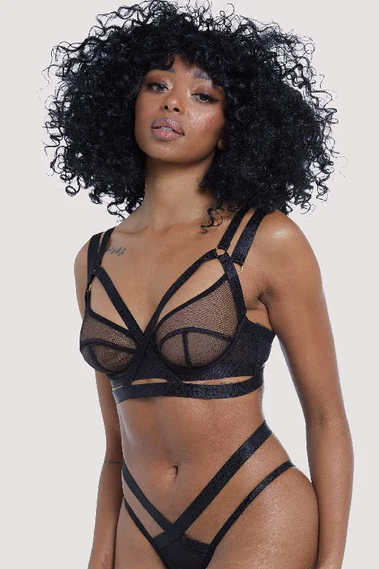 comfy cotton thong-Danielle Black Harness Balcony Bra