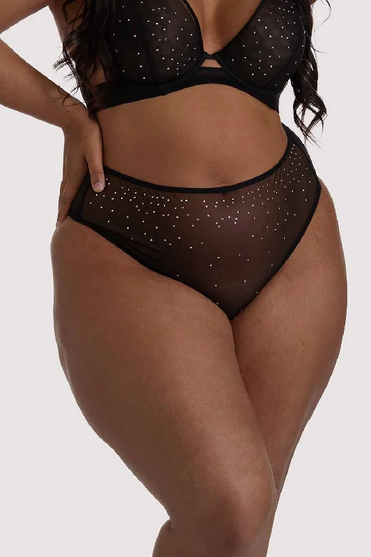 low-rise hipster panties-Lydia Black Diamante Highwaist Thong