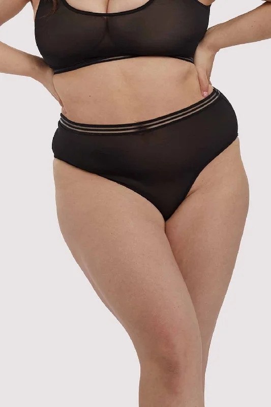 high-waisted briefs-Chelsea Black Mesh Highwaist Brief