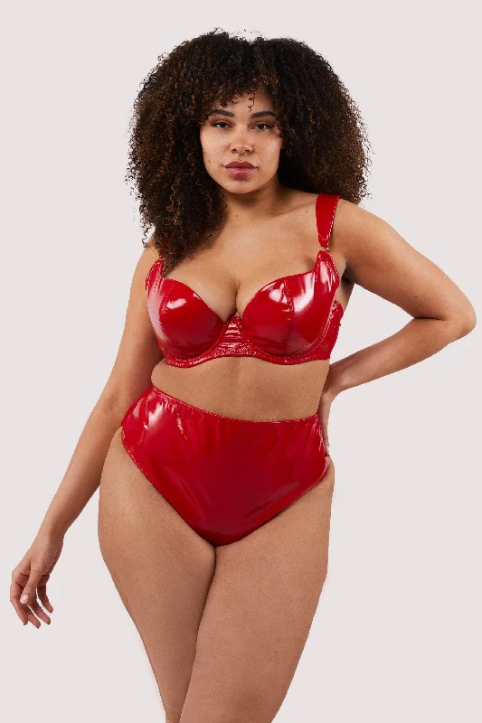 high-waisted cotton panties-Maxine Red PVC High Waist Curve Brief