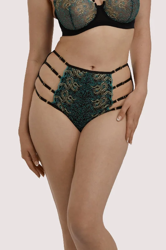 women’s cozy briefs-Dakota Green & Gold Snake High Waist Brief