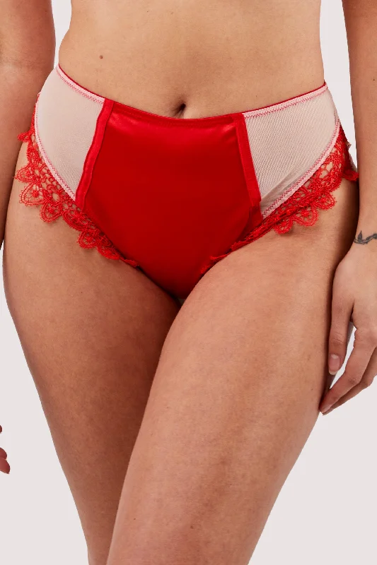 women’s satin boyshorts-Anaise Red Highwaist Brief