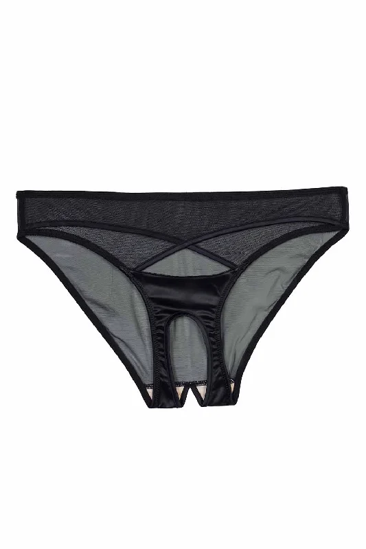 floral bikini panties-Charlie Black Cut-out Ouvert Brief