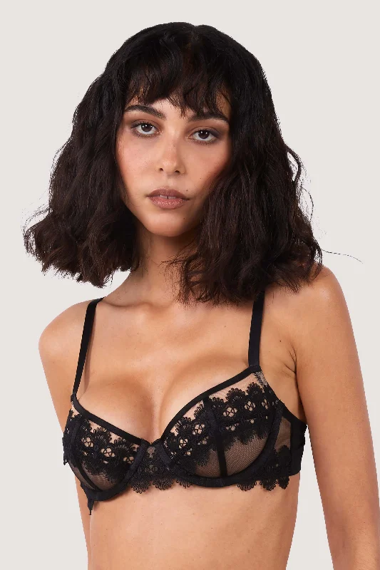 everyday cotton briefs-Cora Black Mesh And Trim Balconette Bra