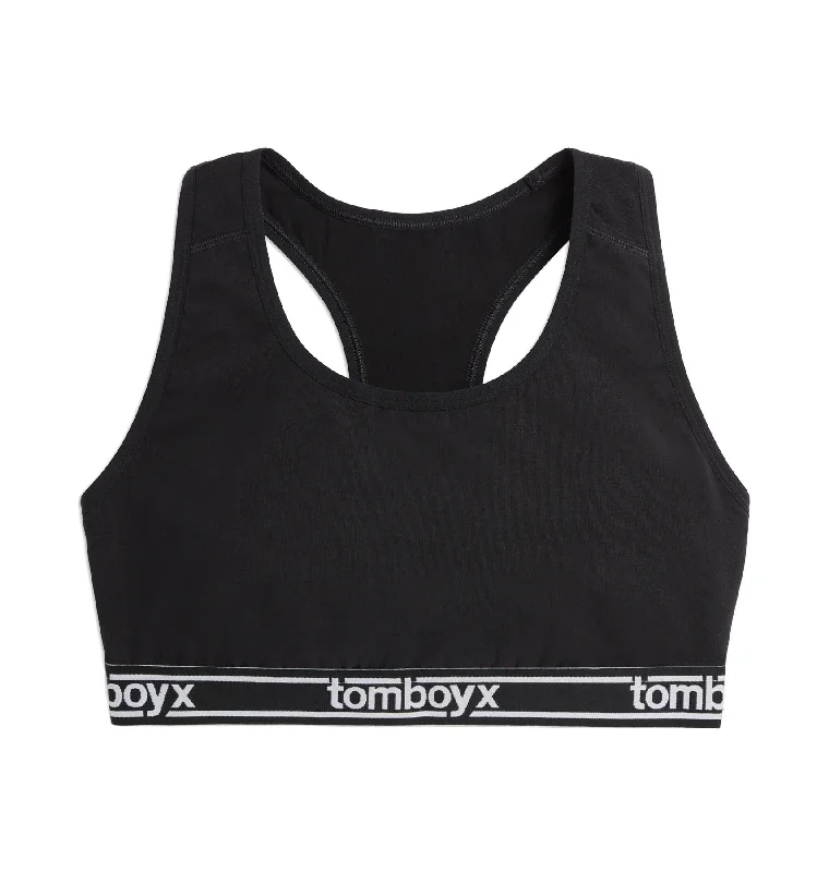 women’s silk boyshorts-Racerback Soft Bra - Black Logo