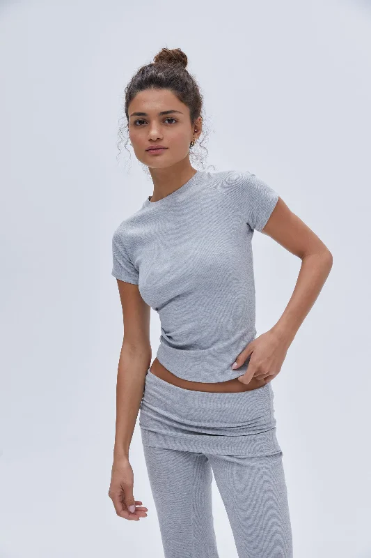 seamless lace underwear-Rib Raglan Short Sleeve Top - Grey Melange