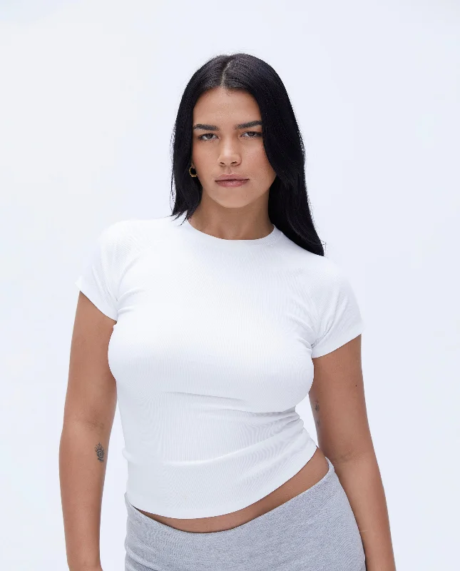 women’s cozy thong-Rib Raglan Short Sleeve Top - White