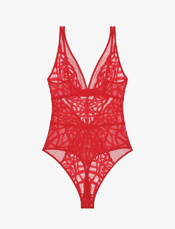 stretchy lace thong-Rose Lace Unlined Bodysuit