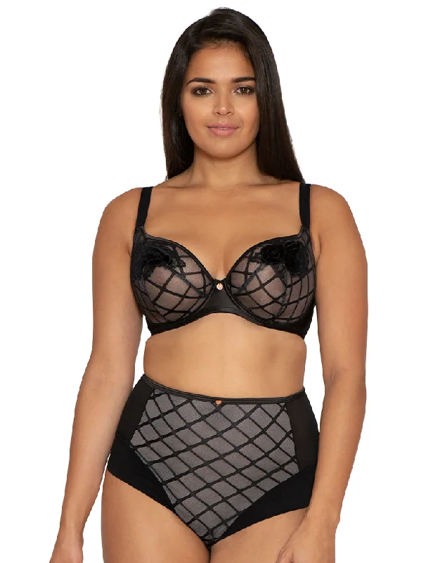 high-waisted bamboo underwear-Scantilly By Curvy Kate Velvet Rose Plunge Bra Black/Silver