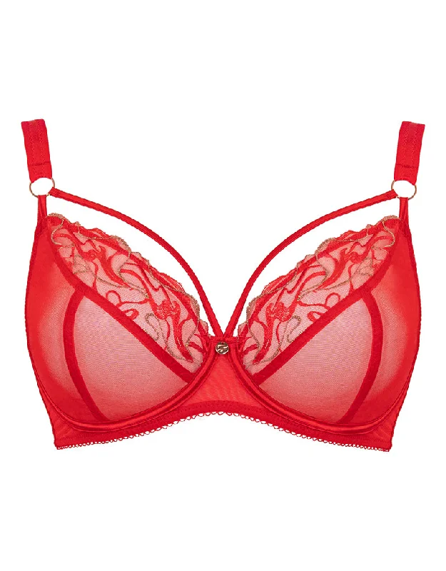 women’s cozy thong-Scantilly Fascinate Plunge Bra Poppy Red