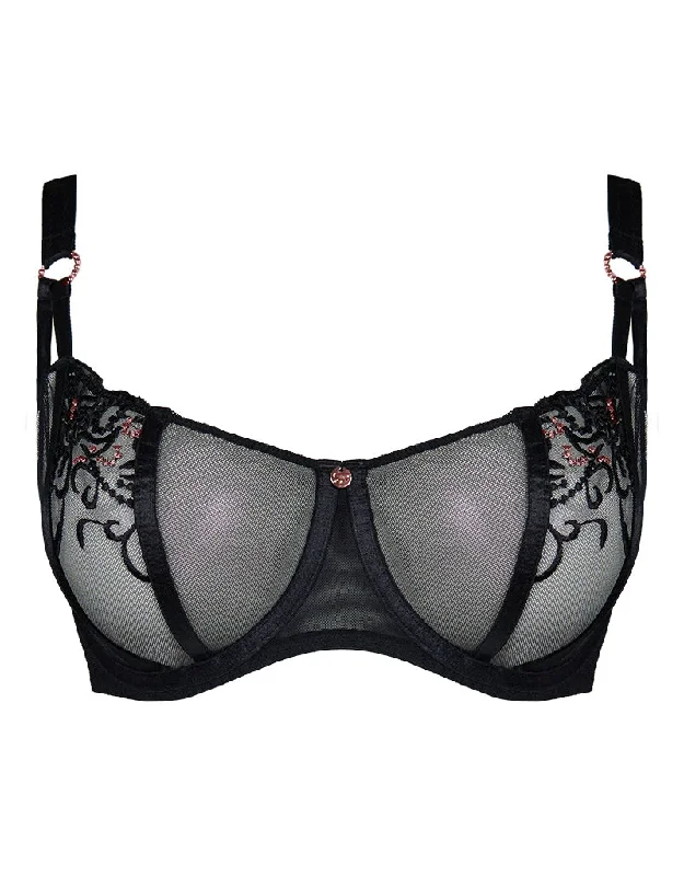 breathable sports underwear-Scantilly Ornate Balcony Bra Black