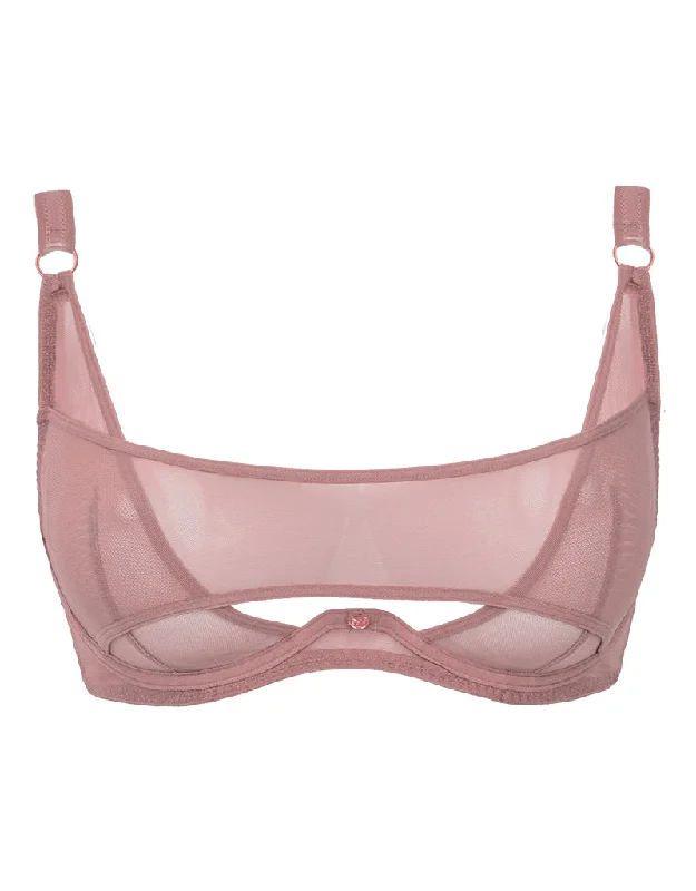 women’s luxury thong-Scantilly Peep Show Deep Plunge Bra Dusty Rose