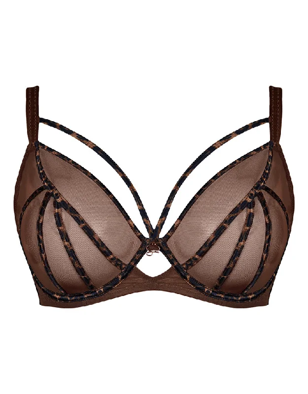 plus-size panties-Scantilly Senses Plunge Bra Leopard Brown