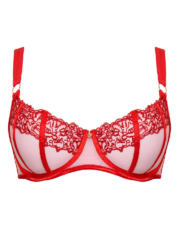 women’s cheeky panties-Scantilly Tantric Balcony Bra Pink/Red