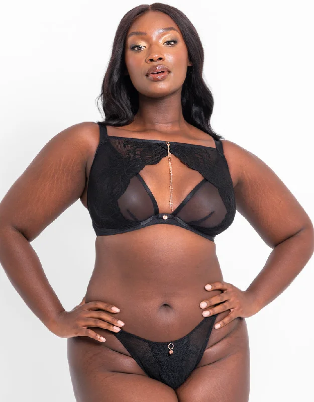 lightweight mesh underwear-Scantilly Unveiled Deep Plunge Bra Black