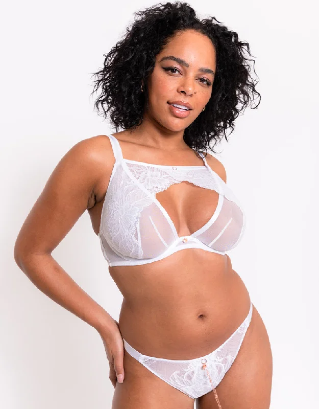 trendy bikini underwear-Scantilly Unveiled Deep Plunge Bra White