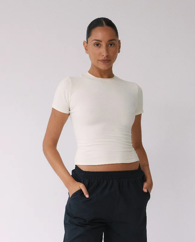 postpartum underwear-Cotton Short Sleeve Top - Marshmallow White