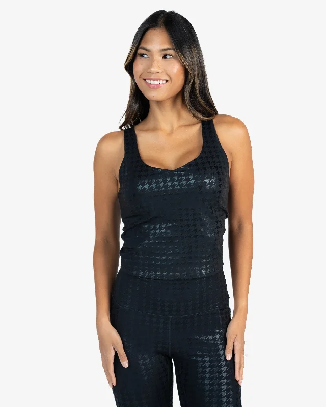 luxury silk underwear-Skin Shakti Tank (Mid-Length) - Black Houndstooth