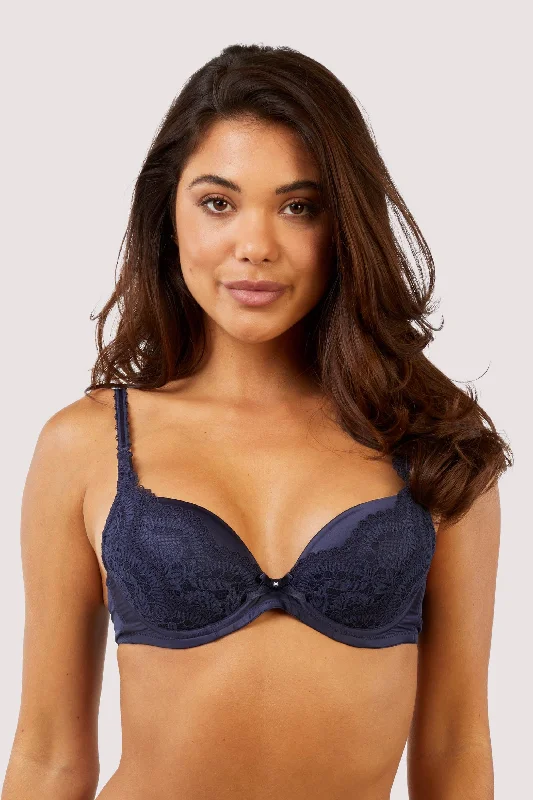 organic cotton underwear-Sophia Navy Plunge & Push Up Bra