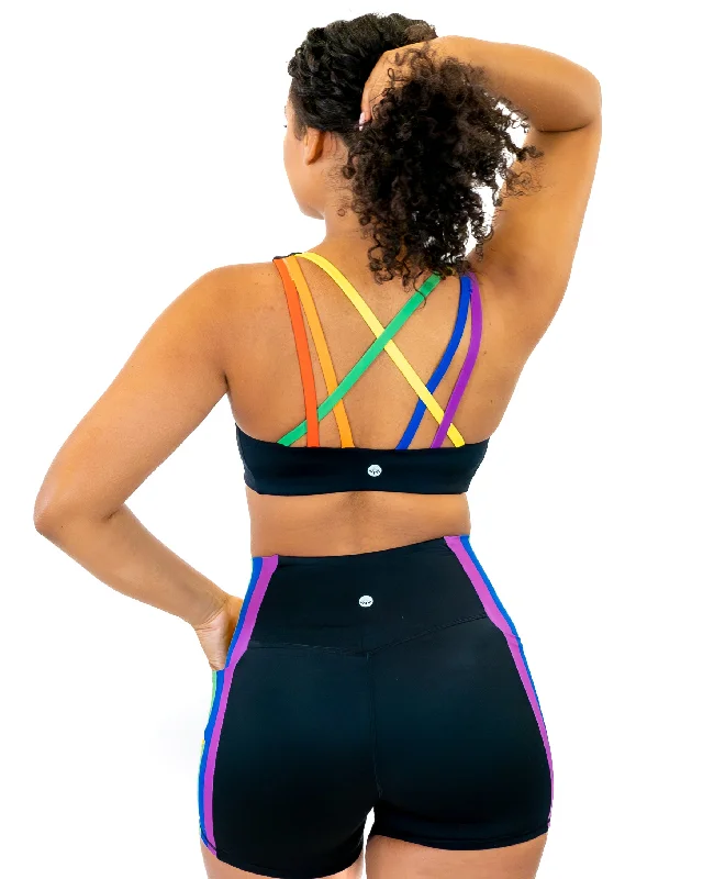 comfy cotton boyshorts-Strappy Pride Bra - Rainbow