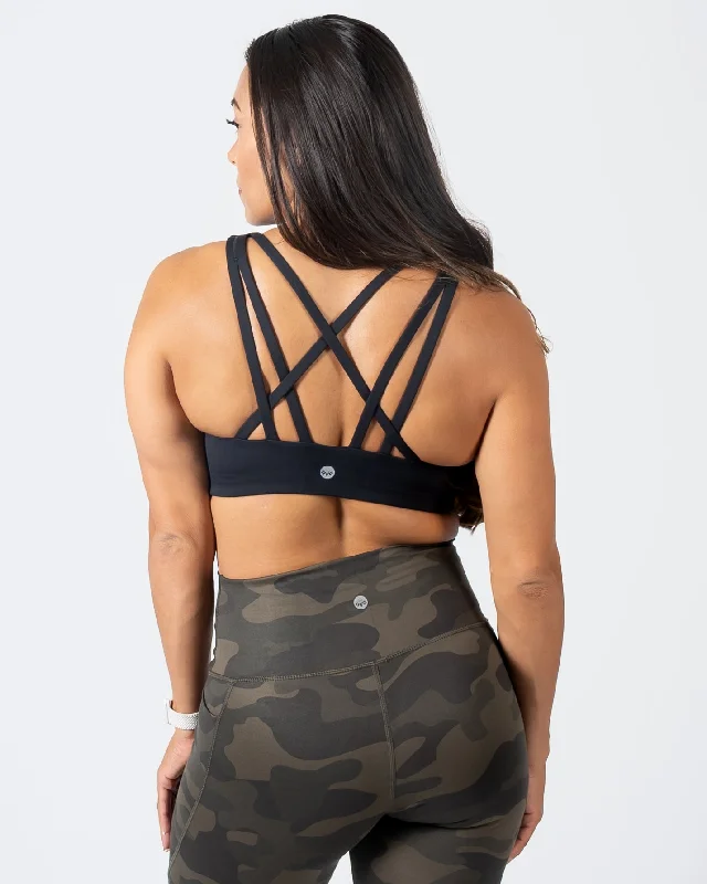 breathable lace thong-Strappy Sports Bra - Black