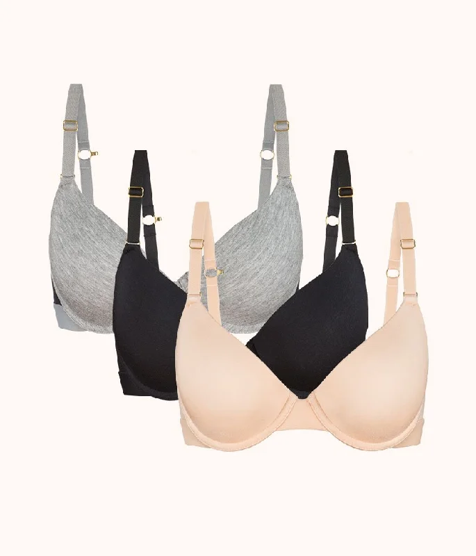 low-rise hipster panties-The All-Day T-Shirt Bra Trio: Heather Gray/Jet Black/Toasted Almond