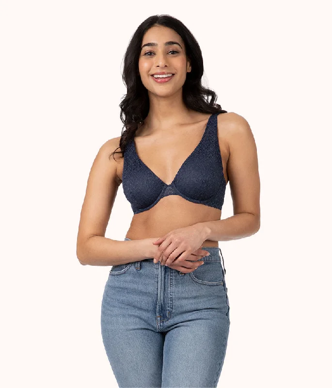 seamless hipster panties-The Crochet Lace Unlined Plunge Bra: Navy