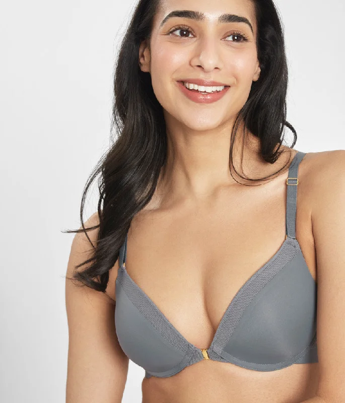 trendy bikini underwear-The Front Close No-Wire Bra: Smoke