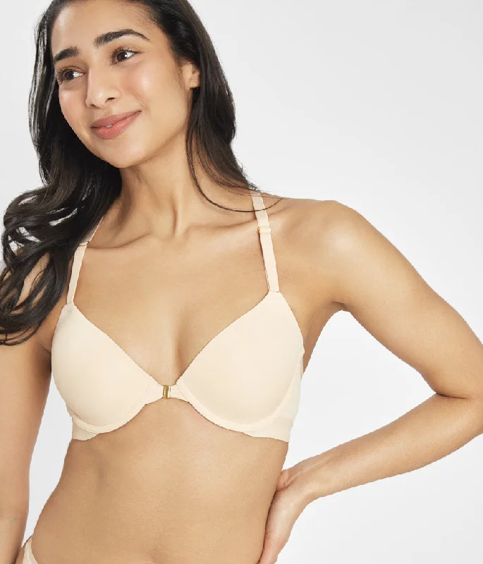 trendy bikini underwear-The Front Close T-Shirt Bra: Toasted Almond