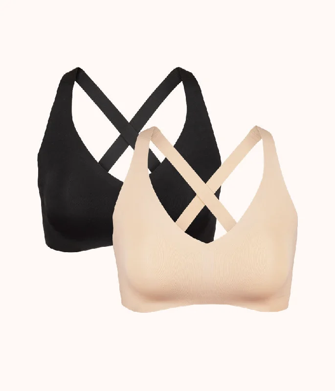 everyday cotton briefs-The Sleek Crossback Bralette Bundle: Toasted Almond/Jet Black