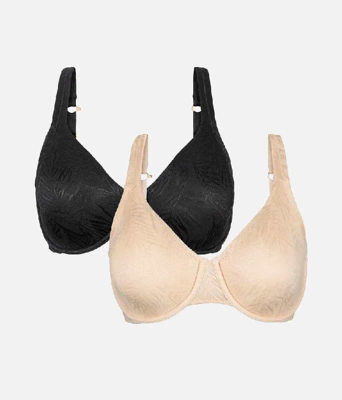 comfy mesh underwear-The Smooth Lace Minimizer Bra Bundle: Jet Black/Toasted Almond