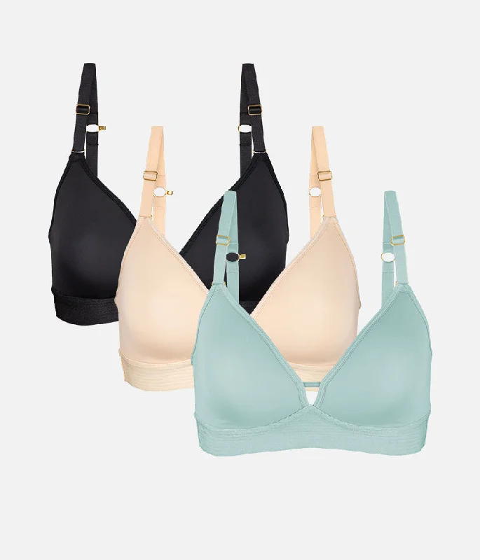 women’s soft thong-The Spacer Bra Trio: Jet Black/Toasted Almond/Jade Green