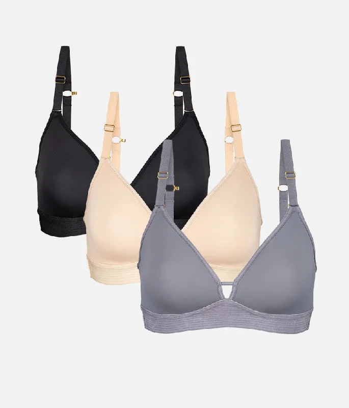 women’s seamless thong-The Spacer Bra Trio: Jet Black/Toasted Almond/Smoke