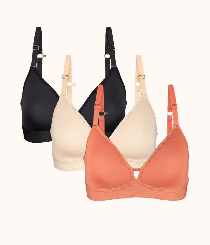 trendy mesh thong-The Spacer Bra Trio: Terracotta/Jet Black/Toasted Almond