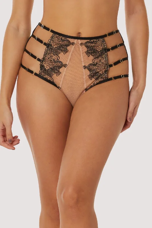 plus-size panties-Tiger Peach Mesh Embroidered High Waisted Brief