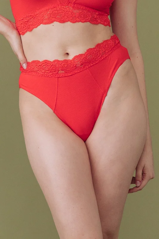 floral mesh panties-Tigerlilly Orange High Leg Brief