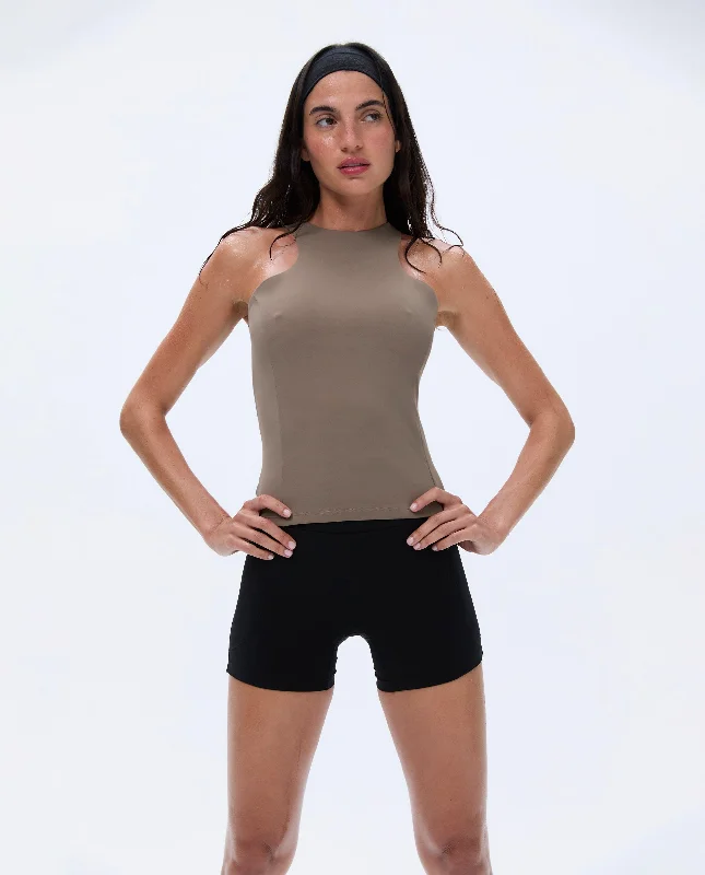 women’s cozy underwear-Ultimate Racer Back Longline Top - Cocoa Brown