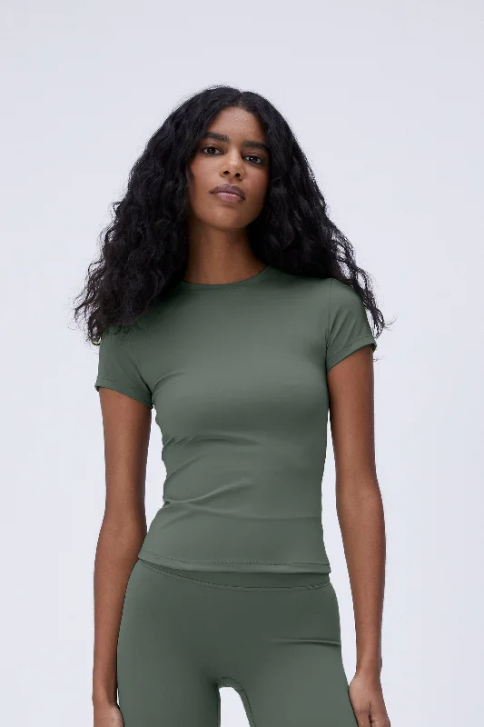 high-waisted cotton panties-Ultimate Short Sleeve Longline Top - Khaki Green