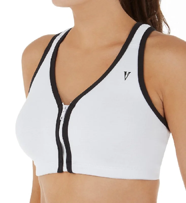 women’s seamless thong-Valmont Colorblock Zip-Front Leisure/Sport Bra (1611B) - White/Black