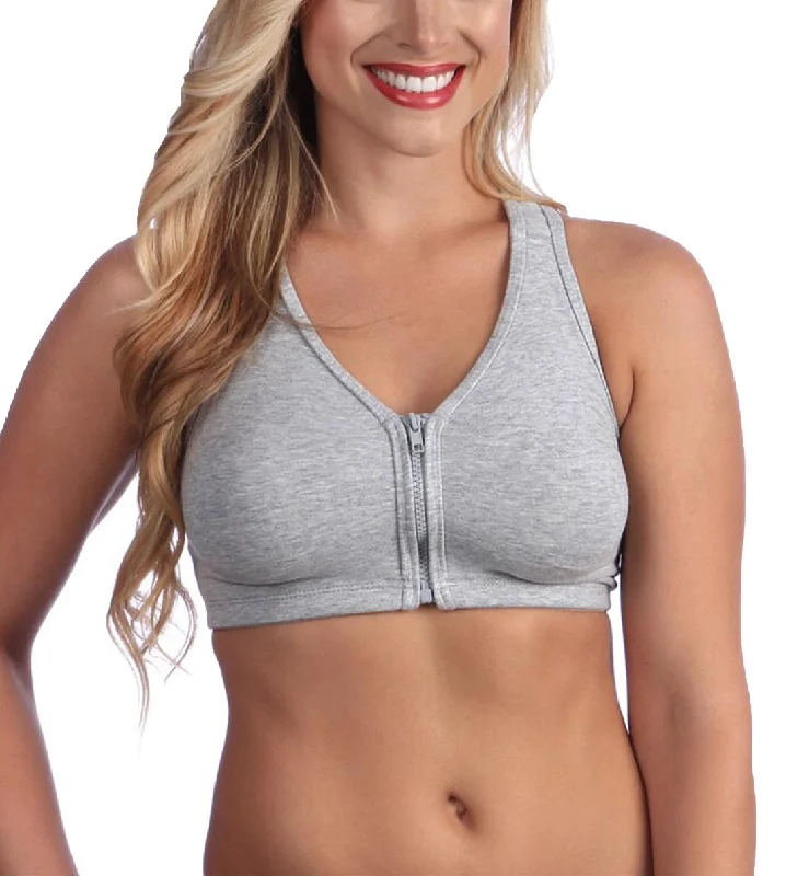 women’s luxury thong-Valmont Zip-Front Sports Bra (1611A) - Heather Gray