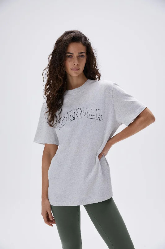 women’s postpartum briefs-Varsity Stitch Oversized Short Sleeve T-shirt - Light Grey Melange/Black