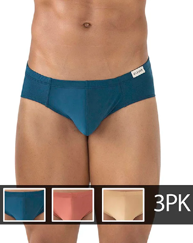 moisture-wicking sports briefs-Clever 519961 3pk Australian Latin Briefs Blue-ochre-gold