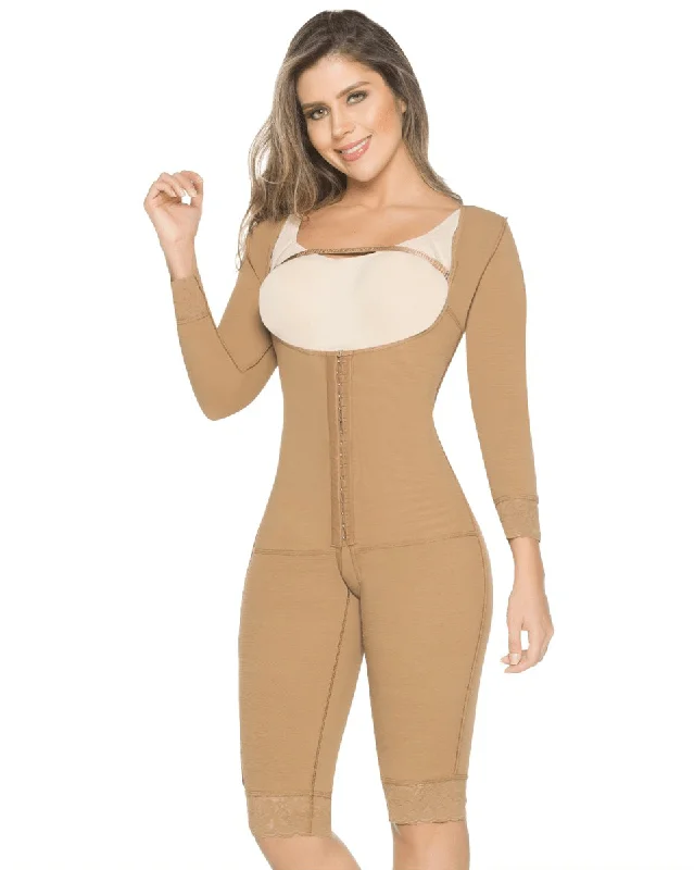 high-cut thong-Equilibrium Post Op Shapewear With Sleeves Bodysuit