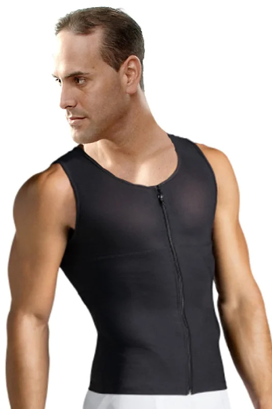 trendy lace briefs-Men's Firm Body Shaper Vest with Back Support Front Zipper Closure