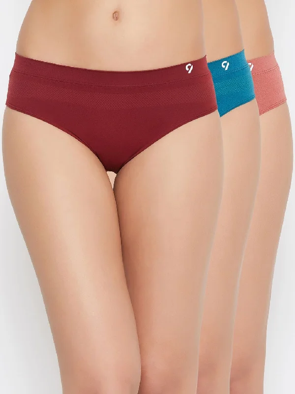 durable stretch boxers-C9 Airwear Women's Assorted Regular Fit Mid Rise Panty - Pack of 3